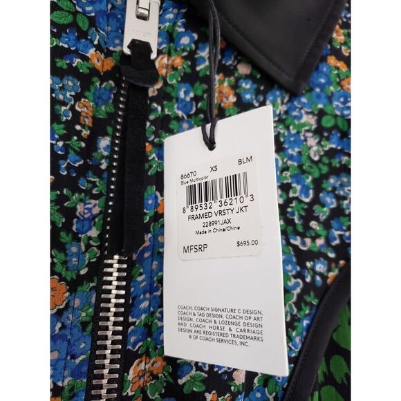 NEW Coach Framed Varsity Jacket Floral Multi Full Zip Black 100% Silk XS - Picture 5 of 11